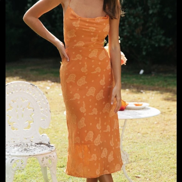 Orange Floral Midi Dress - Picture 1 of 6